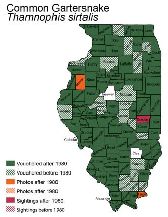 Illinois distribution map for common gartersnake