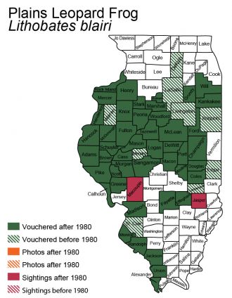 map of Illinois distribution of plains leopard frog